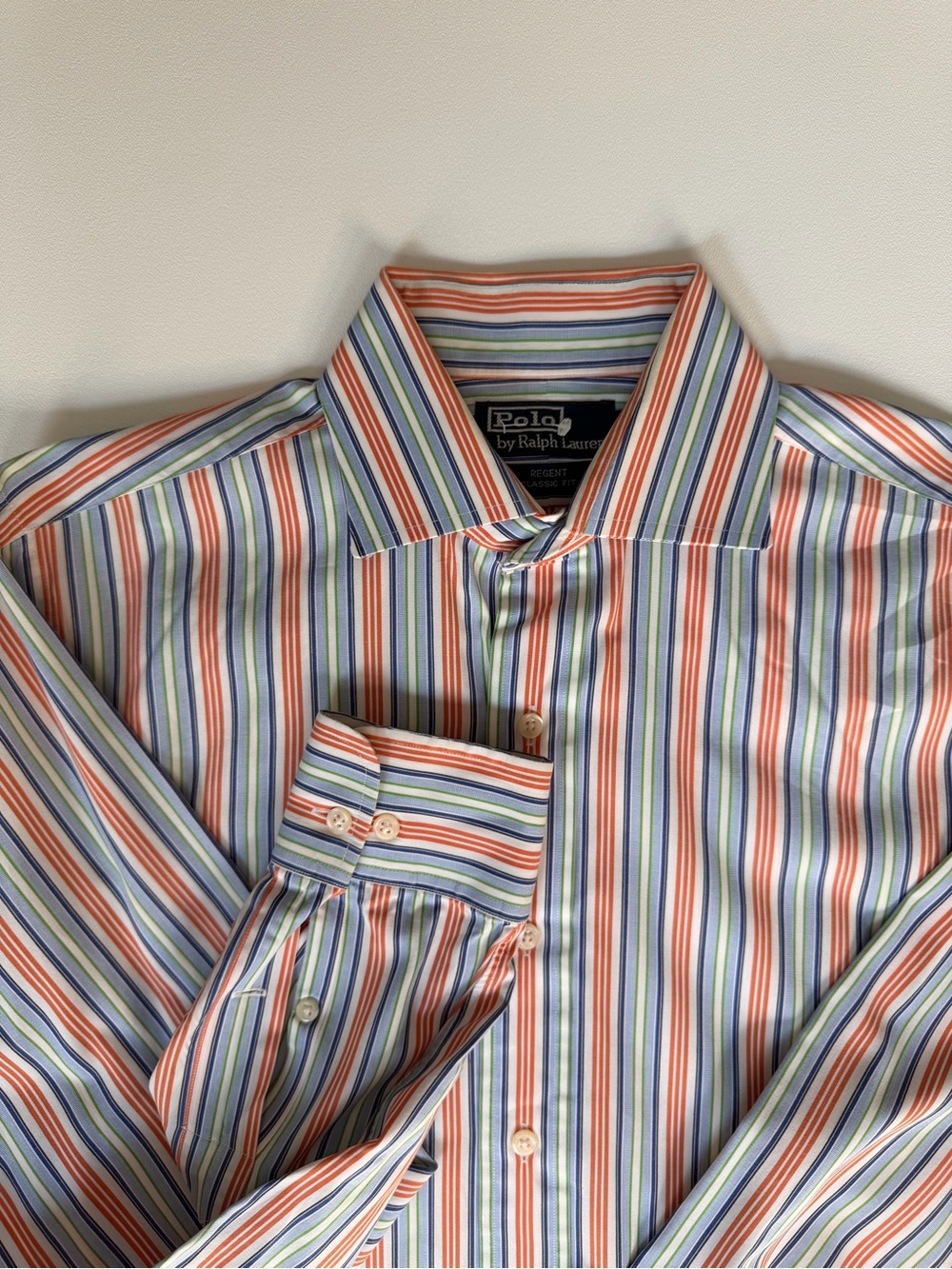 Ralph Lauren Multicolor Stripe Cotton Dress Shirt - Orange, Blue, Green, White
